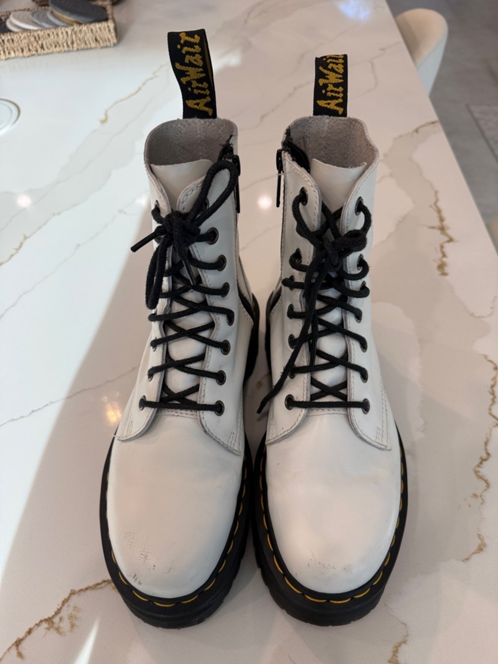 Dr. Martens White Leather Lace-Up Boots with Black Laces
